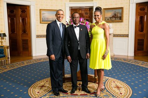 Dr. Samura Kamara at the White House with the Obamas during dinner on behalf of the African heads of state and representatives of governments of Africa